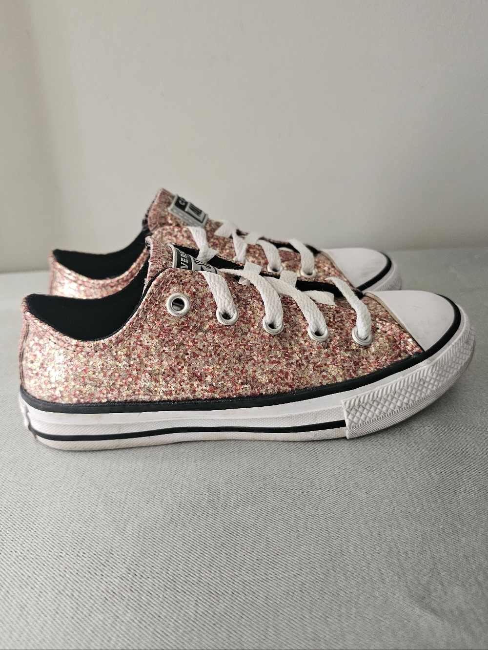 CONVERSE All Star Girls Rose Gold Sparkle Low Top Sneakers